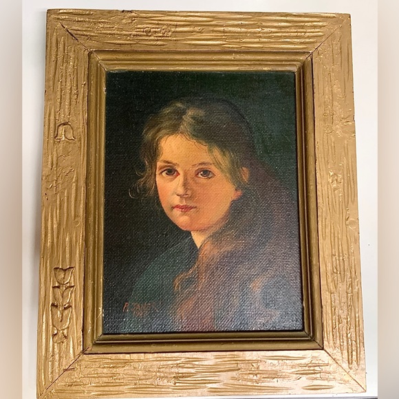 1937 Vintage Paul Janert Artist Signed Framed Oil Painting of Young Girl - Picture 7 of 16